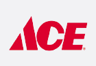 Logo of Ace Hardware featuring the word "ACE" in bold red capital letters. The "A" is stylized with a pointed tip, resembling a triangle or a mountain peak. The background is light gray.