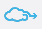 Icon of a blue cloud with an arrow extending to the right. The cloud is outlined in blue with a hollow center, and the arrow is solid blue, indicating movement or direction. The background is white.