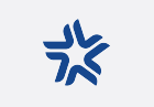 A blue abstract logo composed of four stylized arrow shapes pointing inwards, forming a cross-like symbol against a light grey background.
