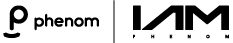 Two logos side by side: On the left, the word "phenom" with a stylized "p" symbol; on the right, the letters "IAM" in bold, angular font with "PHENOM" in small text below it.