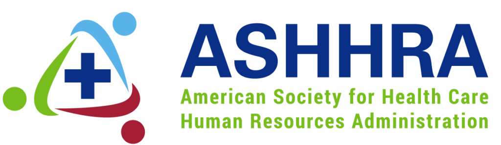ASHHRA logo with a blue medical cross inside a triangle formed by green, blue, and red arcs with circles at each point. Text reads: "ASHHRA American Society for Health Care Human Resources Administration.