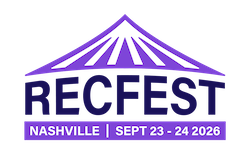Logo for RecFest featuring a stylized purple tent above the event name. Text at the bottom reads: "Nashville | Sept 23 - 24 2026.