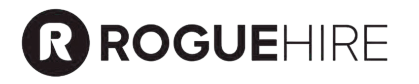 The image shows the word "ROGUEHIRE" in bold, black capital letters, with a circular logo containing a bold "R" to the left of the text.